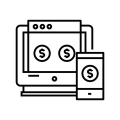 Online money line icon, concept sign, outline vector illustration, linear symbol.