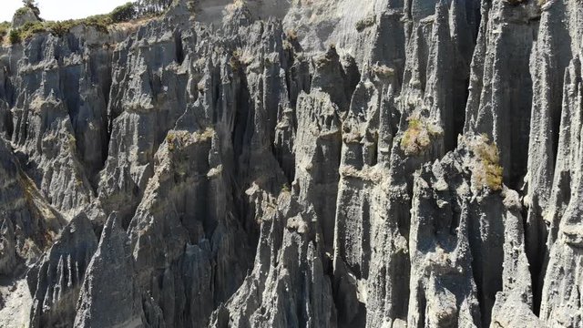 Aerial view of Putangirua Pinnacles rock formations in New Zealand	