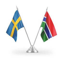 Gambia and Sweden table flags isolated on white 3D rendering