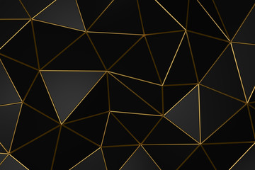3D illustration - Abstract geometric dark background with golden folds
