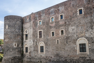 Fototapeta na wymiar Cide view of so called Bear Castle - Castello Ursino located in historic part of Catania city on Sicily Island and autonomous region of Italy