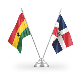 Dominican Republic and Ghana table flags isolated on white 3D rendering