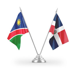 Dominican Republic and Namibia table flags isolated on white 3D rendering