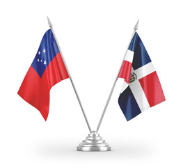 Dominican Republic and Samoa table flags isolated on white 3D rendering