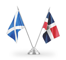 Dominican Republic and Scotland table flags isolated on white 3D rendering