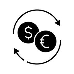 Currency exchange black icon, concept illustration, vector flat symbol, glyph sign.