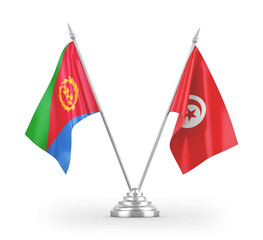 Tunisia and Eritrea table flags isolated on white 3D rendering