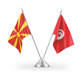 Tunisia and North Macedonia table flags isolated on white 3D rendering