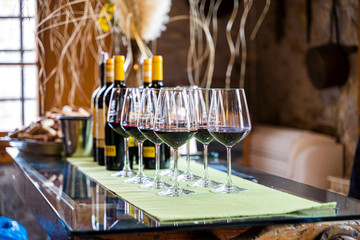 Wine glasses at winery