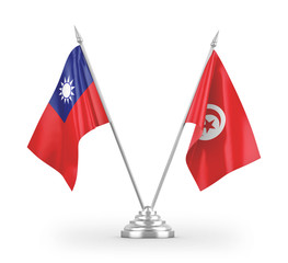 Tunisia and Taiwan table flags isolated on white 3D rendering