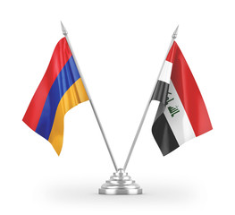 Iraq and Armenia table flags isolated on white 3D rendering