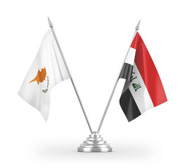 Iraq and Cyprus table flags isolated on white 3D rendering