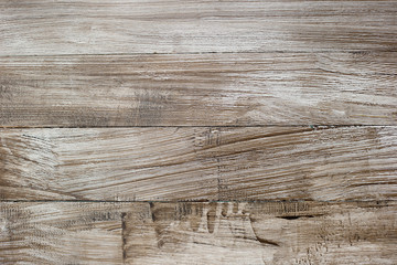 Fototapeta premium Horizontal wood planks painted white and brown colors. Wooden fence and floor background