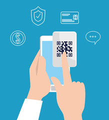 scan code qr with smartphone and icons vector illustration design