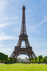 Beautiful view of Eiffel Tower during sunny day in Paris France
