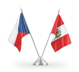 Peru and Czech Republic table flags isolated on white 3D rendering