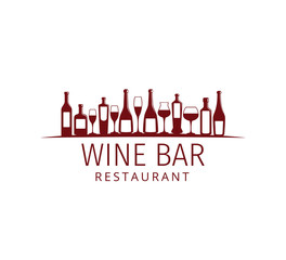assorted glass and bottle wine vector logo design for winery restaurant and shop