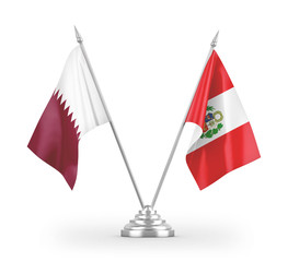 Peru and Qatar table flags isolated on white 3D rendering