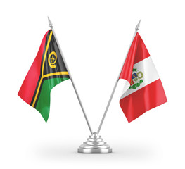 Peru and Vanuatu table flags isolated on white 3D rendering