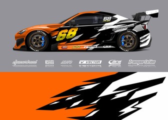 Fototapeta premium Racing car wrap decal graphic vector kit. Abstract stripe racing background designs for vinyl wrap race car, cargo van, pickup truck, adventure vehicle. Eps 10