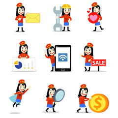 Set character of woman wooden nutcracker doll in Christmas toys.