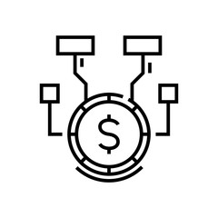 Money destinations line icon, concept sign, outline vector illustration, linear symbol.