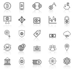 Bitcoin line icons with reflect on white background