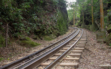 Obraz premium Rails of the tram leading to the top of Cordovado, Rio de Janeiro, Brazil