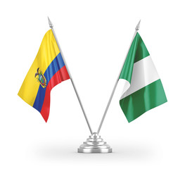 Nigeria and Ecuador table flags isolated on white 3D rendering