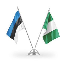 Nigeria and Estonia table flags isolated on white 3D rendering