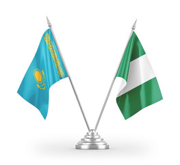 Nigeria and Kazakhstan table flags isolated on white 3D rendering