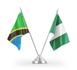 Nigeria and Tanzania table flags isolated on white 3D rendering