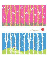 「日本（和の色）の春夏秋冬」春と夏の風景イラスト・パターン