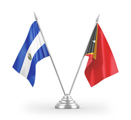 East Timor and El Salvador table flags isolated on white 3D rendering