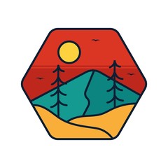 simple logo badge mounain design, for t-shirt prints, patches, emblems, posters, badges and labels and other uses
