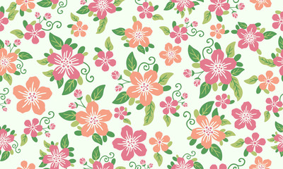 Fototapeta premium Beautiful wallpaper for spring, with seamless leaf and floral pattern background design.