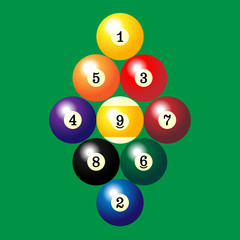 Billiard nine ball arrangement illustration