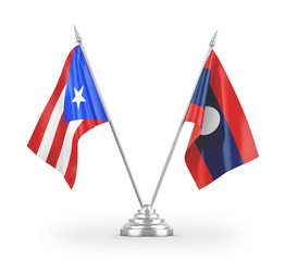 Laos and Puerto Rico table flags isolated on white 3D rendering