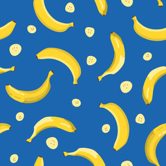 Obraz na płótnie Canvas Vector summer exotic pattern with yellow bananas. Seamless texture design.