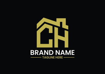 Initial Letter C and H with the roof. Real estate logo design concept.