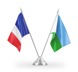 Djibouti and France table flags isolated on white 3D rendering