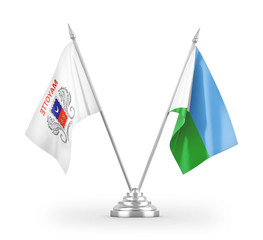 Djibouti and Mayotte table flags isolated on white 3D rendering