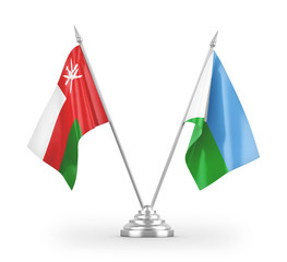 Djibouti and Oman table flags isolated on white 3D rendering