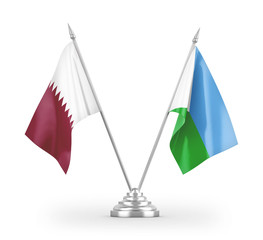 Djibouti and Qatar table flags isolated on white 3D rendering