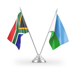 Djibouti and South Africa table flags isolated on white 3D rendering