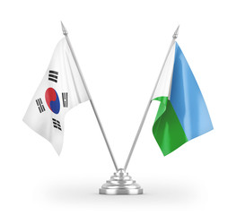 Djibouti and South Korea table flags isolated on white 3D rendering