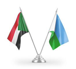 Djibouti and Sudan table flags isolated on white 3D rendering