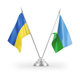 Djibouti and Ukraine table flags isolated on white 3D rendering