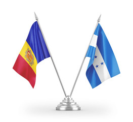 Honduras and Andorra table flags isolated on white 3D rendering