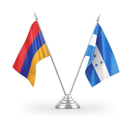 Honduras and Armenia table flags isolated on white 3D rendering